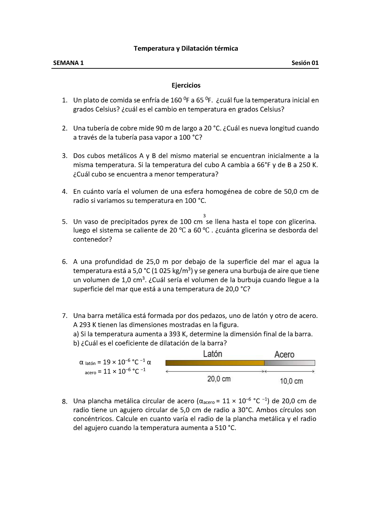 Ejercicios Temperatura Y Dilatación - Temperatura Y DilataciÛn TÈrmica ...