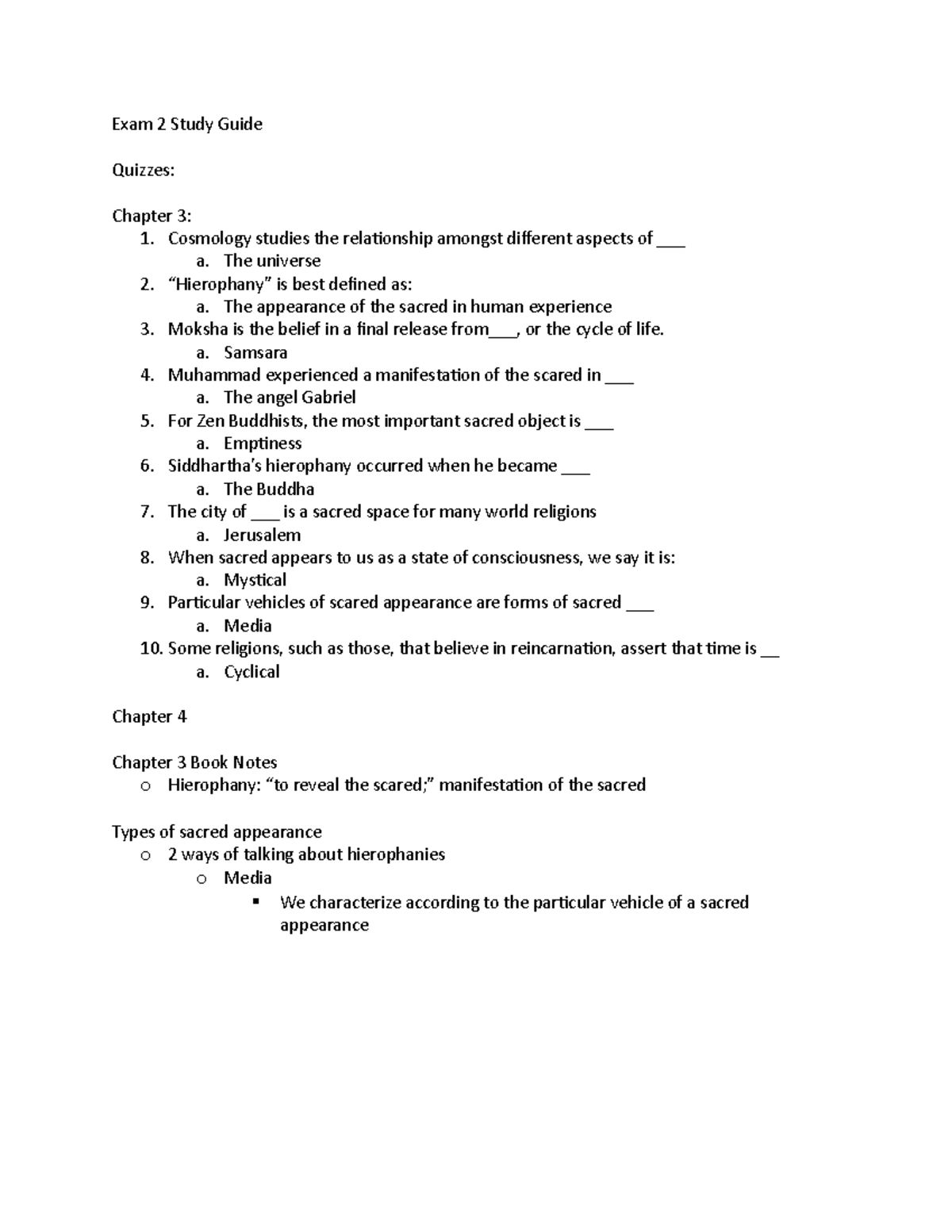 Exam 2 Study Guide - Exam 2 Study Guide Quizzes: Chapter 3: 1 ...