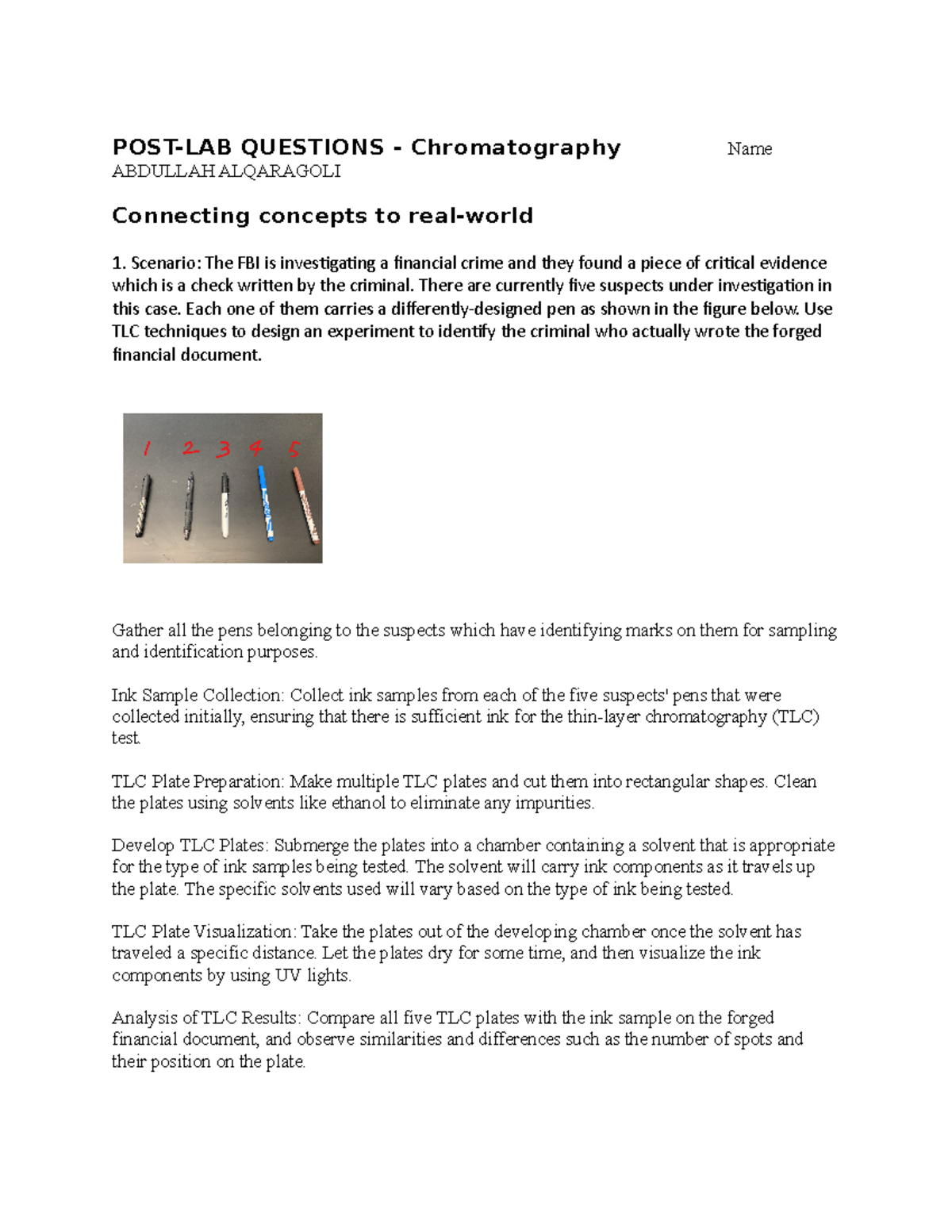 6 Chromatography Post Lab POSTLAB QUESTIONS Chromatography Name