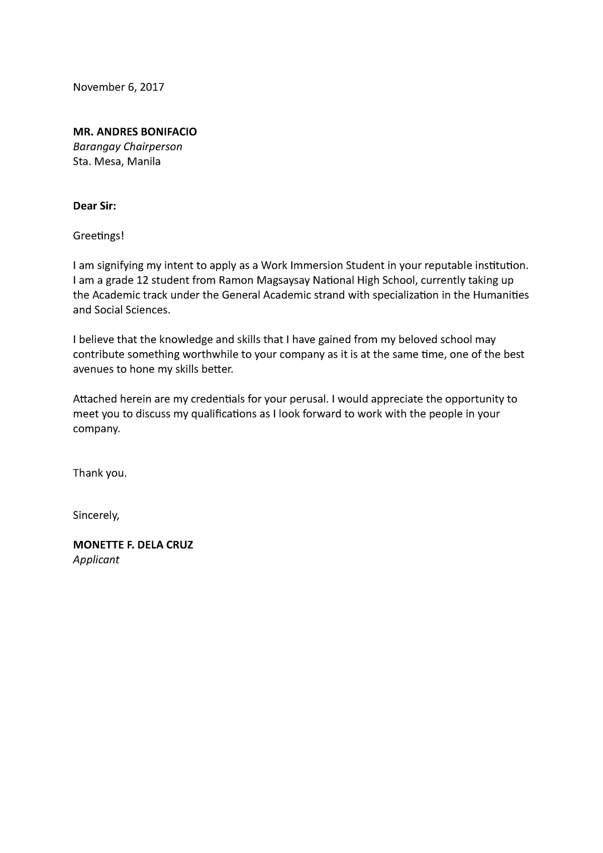 Application-letter-template - November 6, 2017 MR. ANDRES BONIFACIO ...