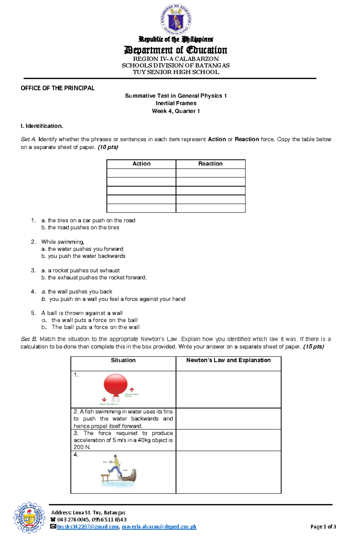 General Physics Summative TEST Q1 WK 4 - Republic Of The Philippines ...