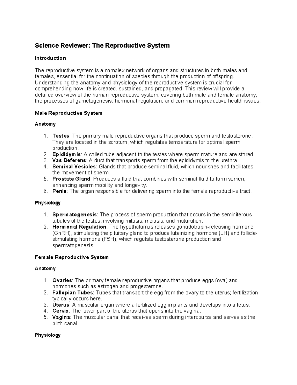 Reviewer 5 - good - Science Reviewer: The Reproductive System ...