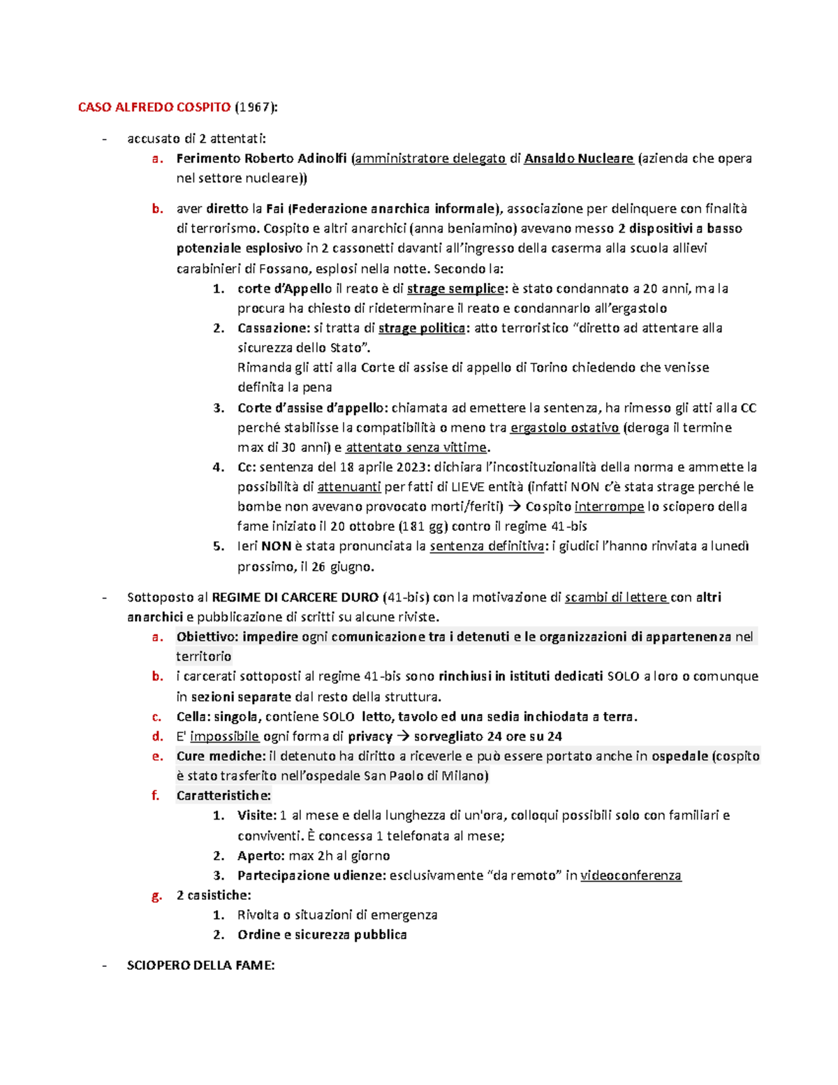 CASO Alfredo Cospito appunti CASO ALFREDO COSPITO (1967) accusato