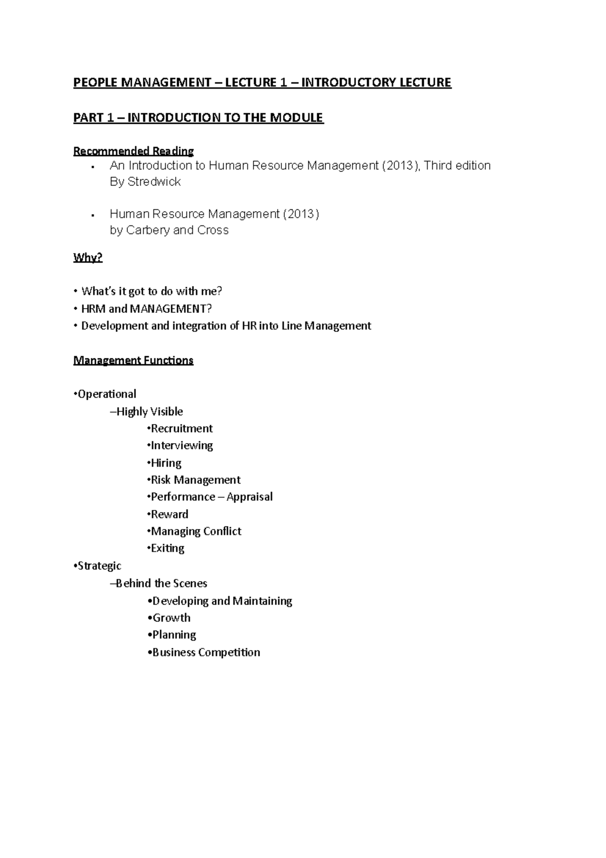 Introductory Lecture - PEOPLE MANAGEMENT – LECTURE 1 – INTRODUCTORY ...