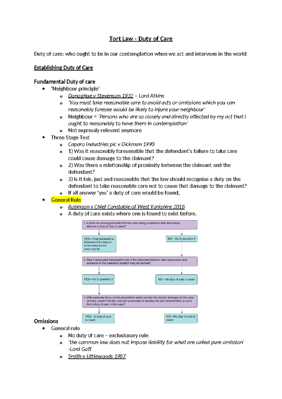 Duty of Care - Tort Law - Tort Law - Duty of Care Duty of care: who ...