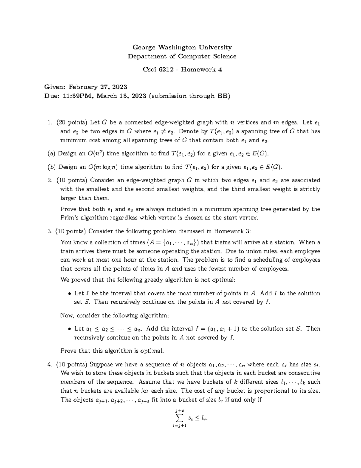 Hw4 HW4 Assignment Questions Washington University