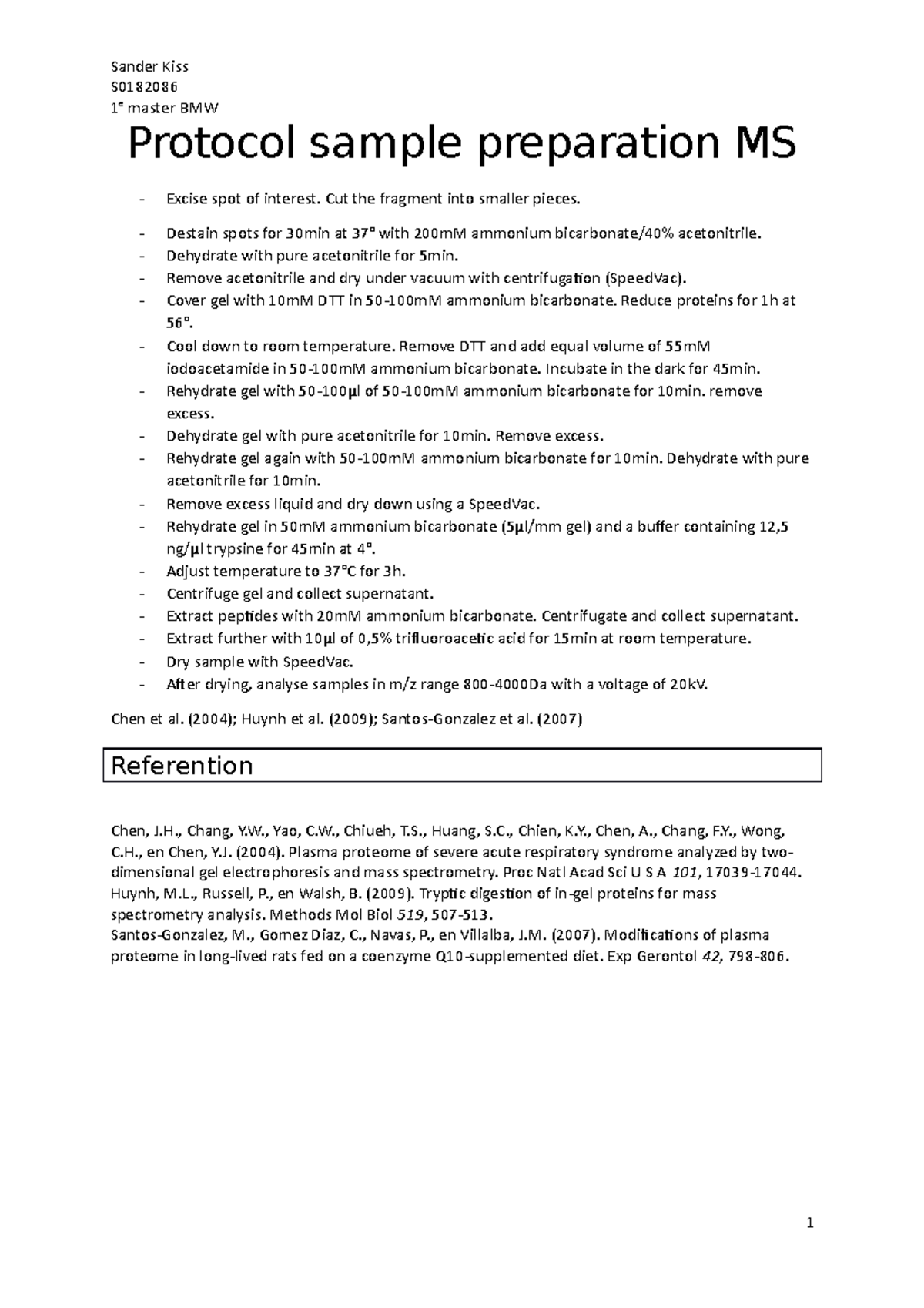 Protocol sample preparation MS - Sander Kiss S 1 e master BMW Protocol ...