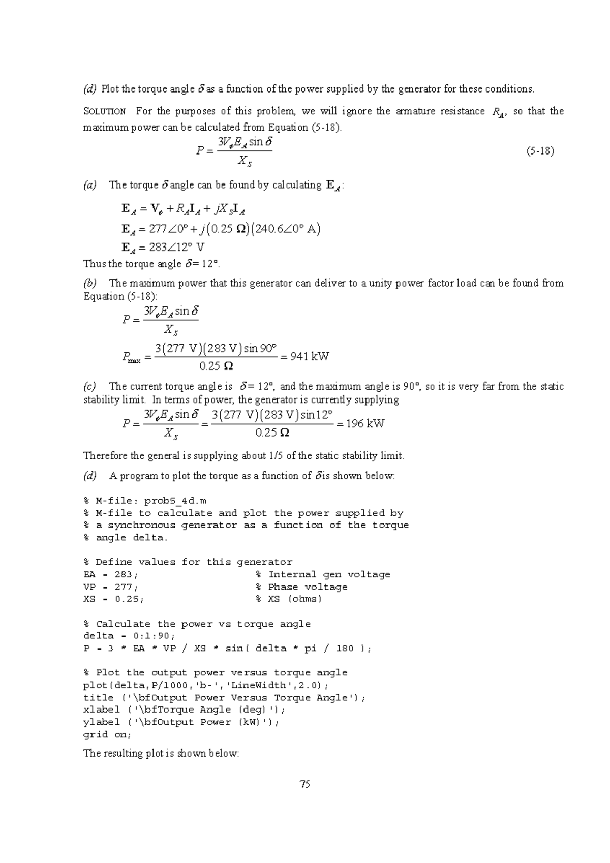 Electric Machinery And Power System Fundamentals-14 - (d) Plot the ...