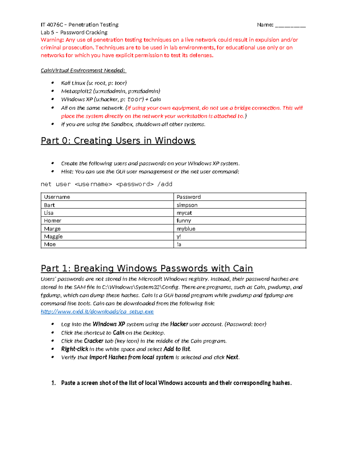 Web application vulnerabilities IT - Lab 5 – Password Cracking Warning ...