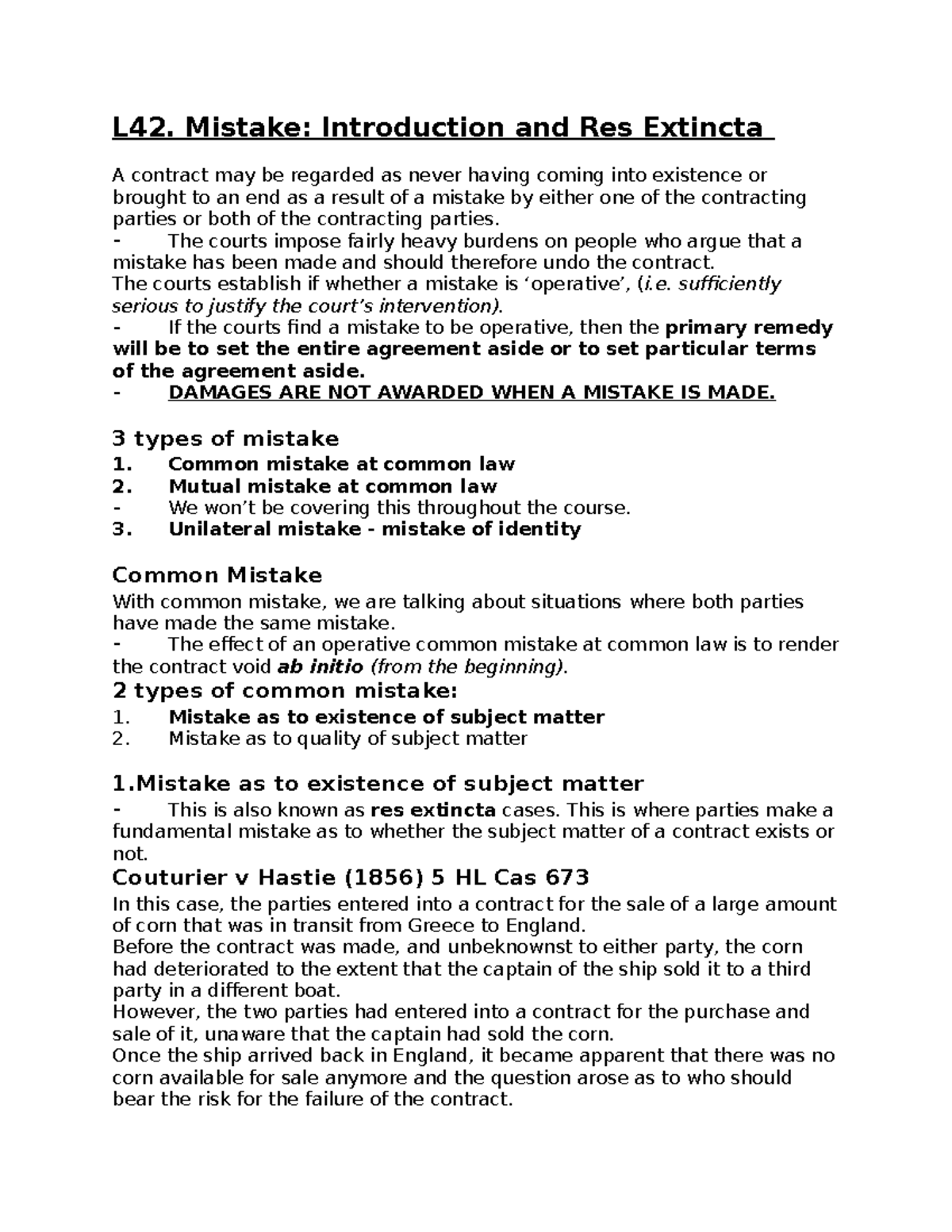 L42. Mistake- Introduction And Res Extincta - L42. Mistake ...