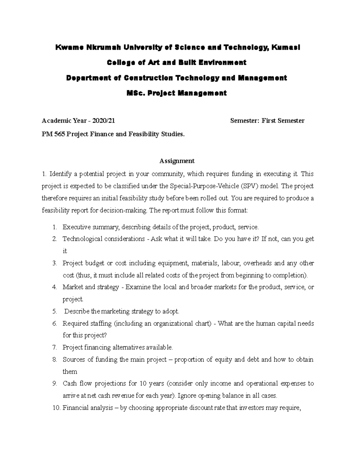 Assigement - Project finance lecture notes for the year 2021Project ...