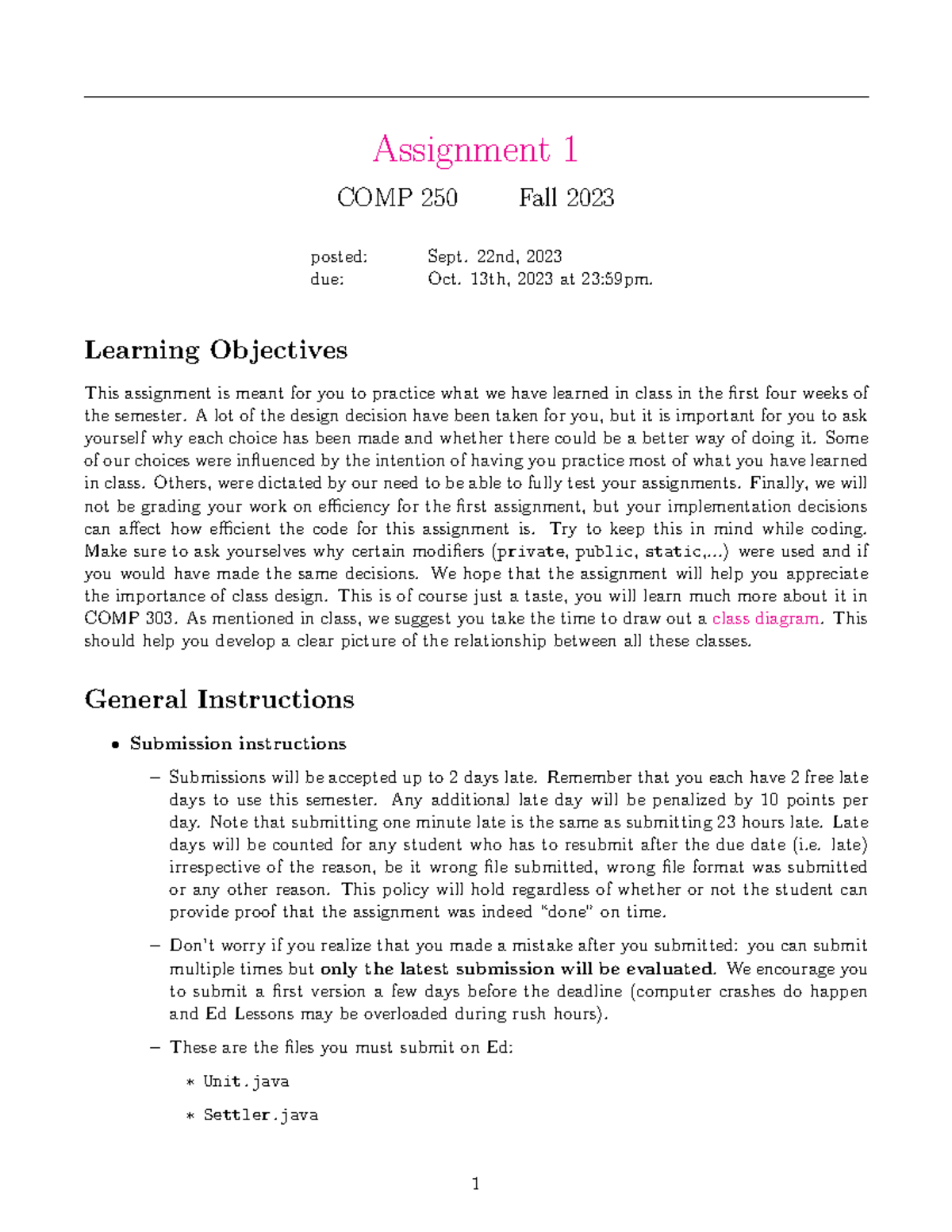 COMP250 Fall2023 Assignment 1 - Assignment 1 COMP 250 Fall 2023 posted ...