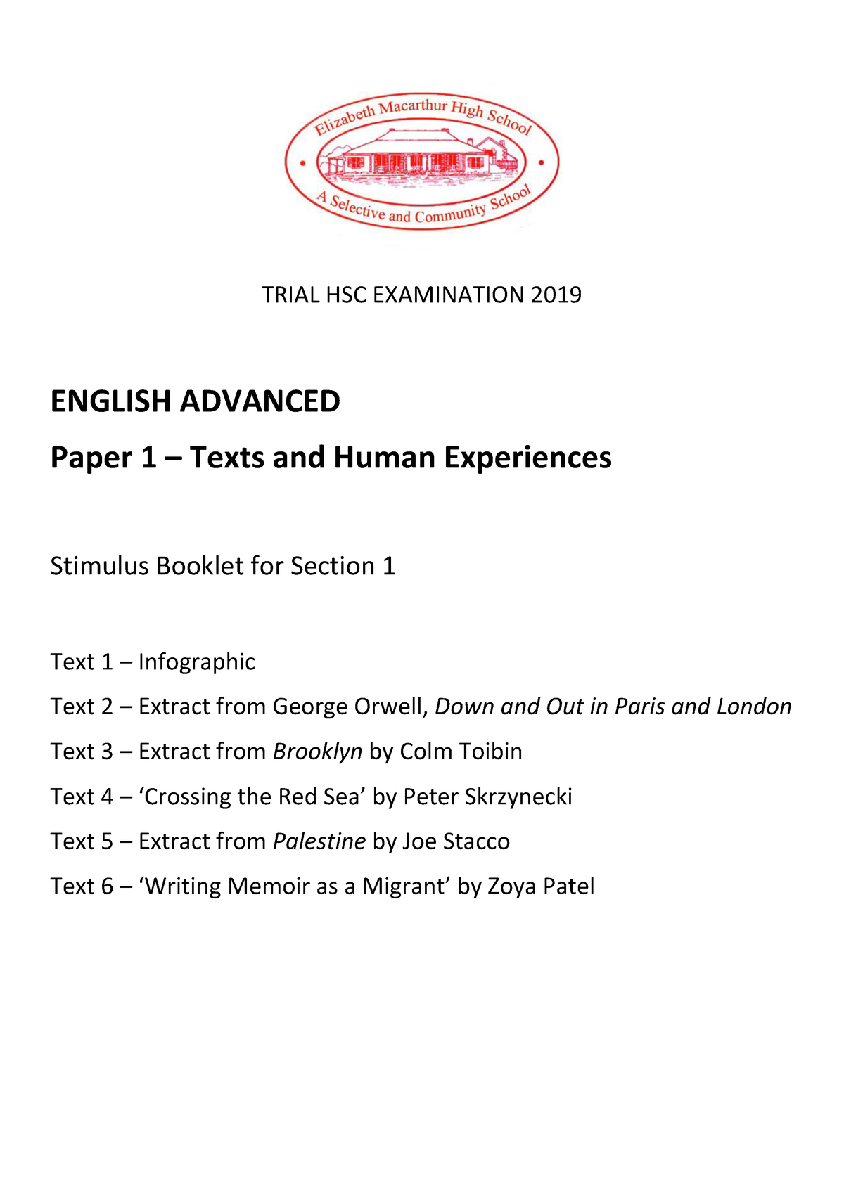 2019 English Advanced Paper 1 Sample Answers