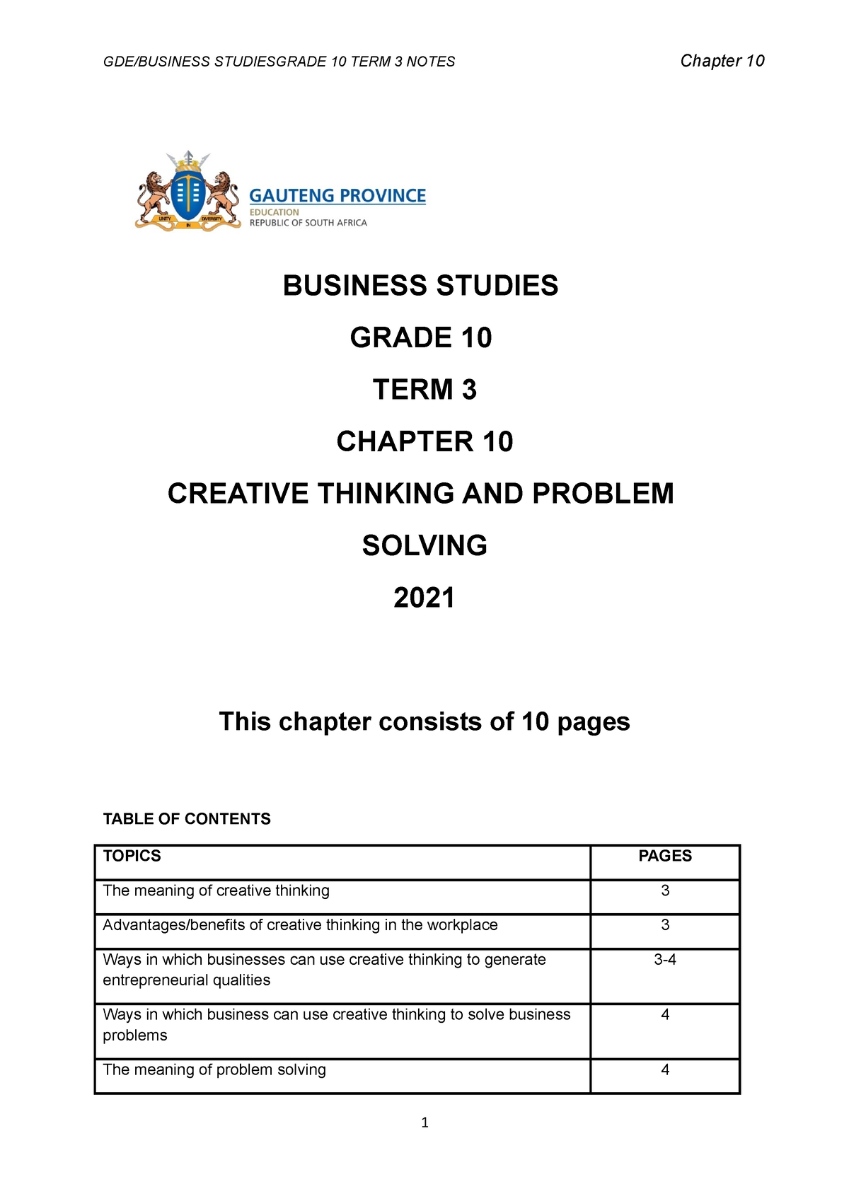 business studies presentation grade 10 memorandum term 3