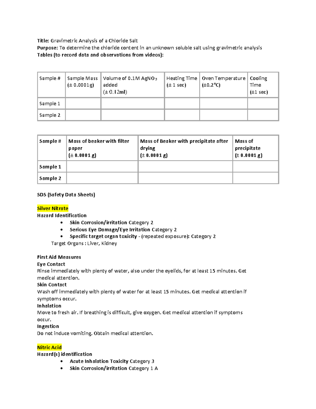 Lab g - gravemetirc analysis of a chorline salt - Title: Gravimetric ...