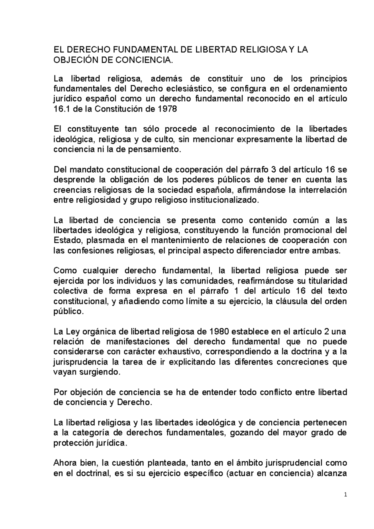 EL Derecho Fundamental DE Libertad Religiosa Y LA ObjeciÓn DE ...