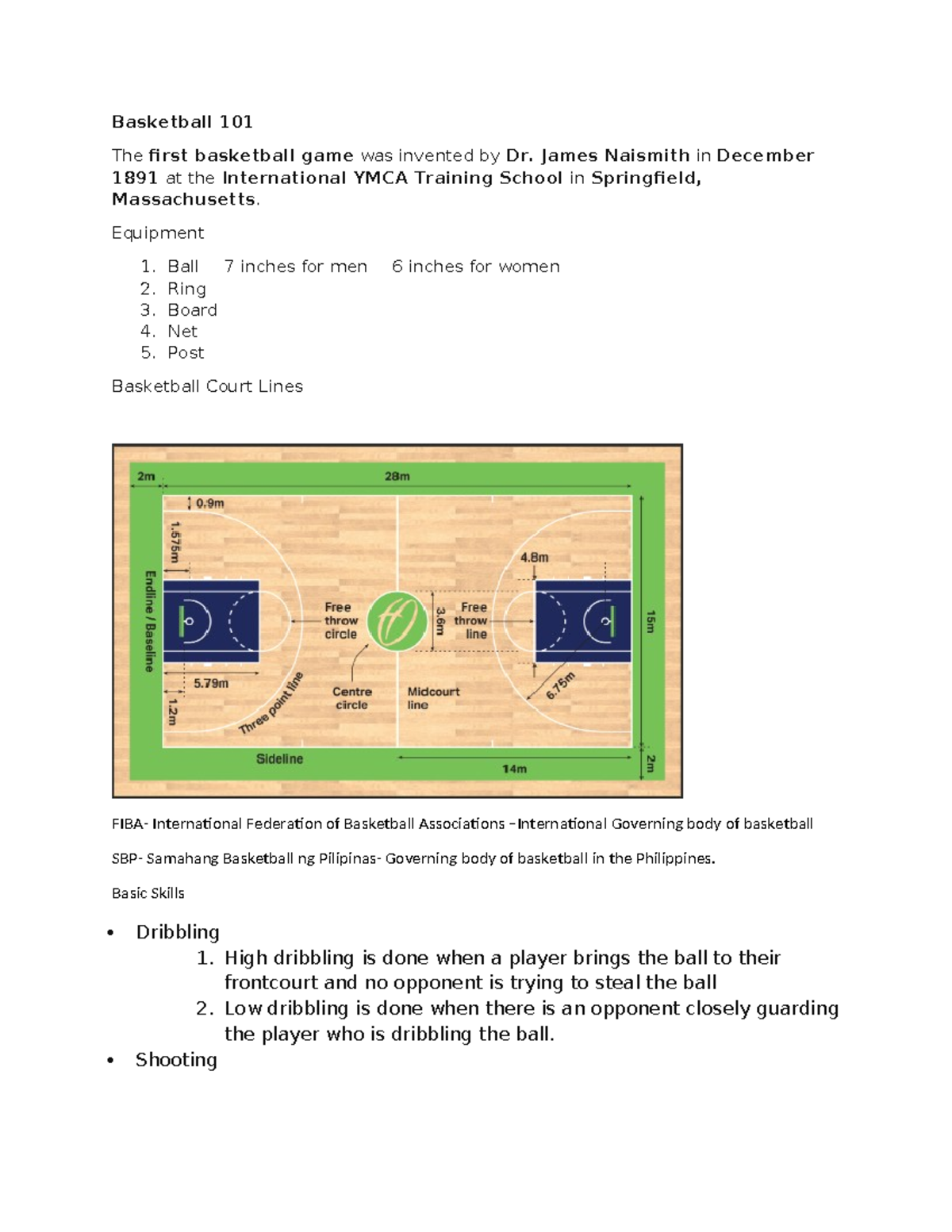 Basketball101 Document of my reviewer Basketball 101 The first