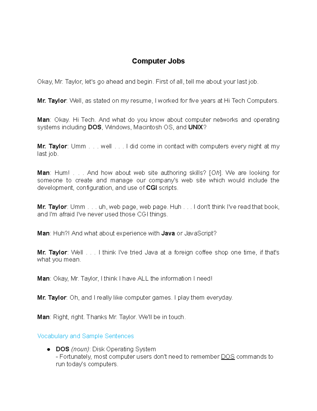 Lab Script - Homework - Computer Jobs Okay, Mr. Taylor, let's go ahead ...
