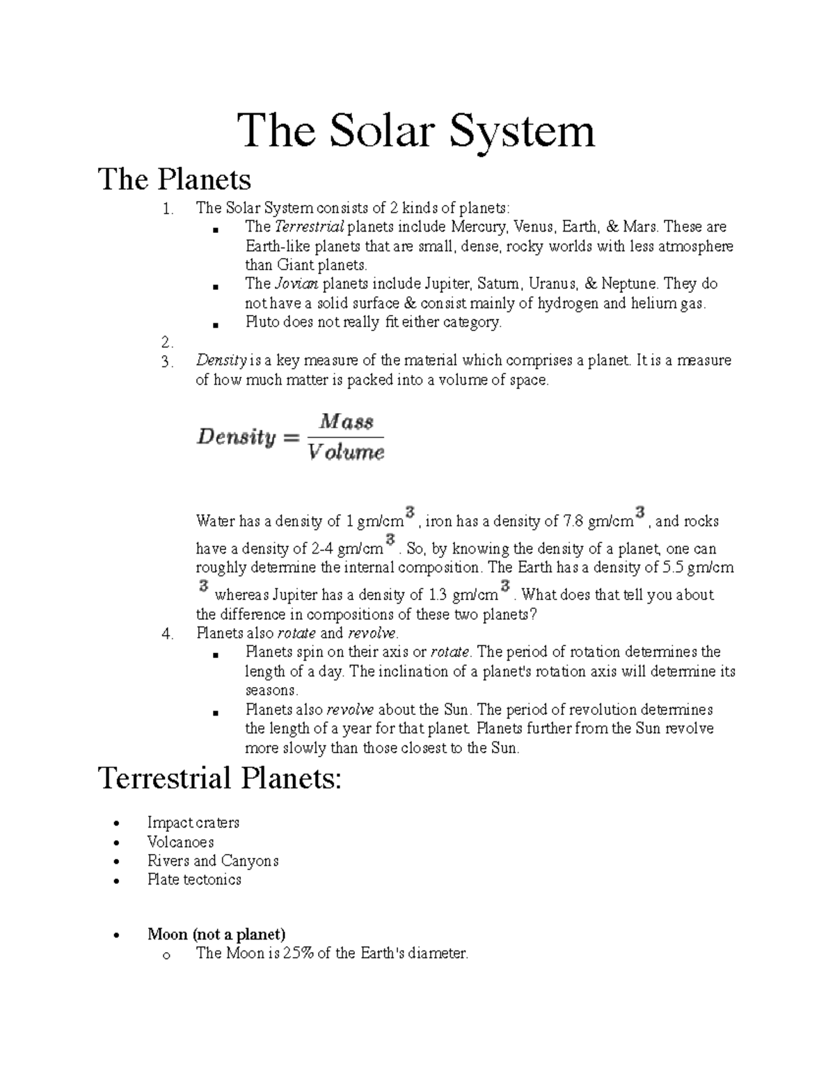 Astr 2 - astronomy lecture notes 2 - The Solar System The Planets The ...