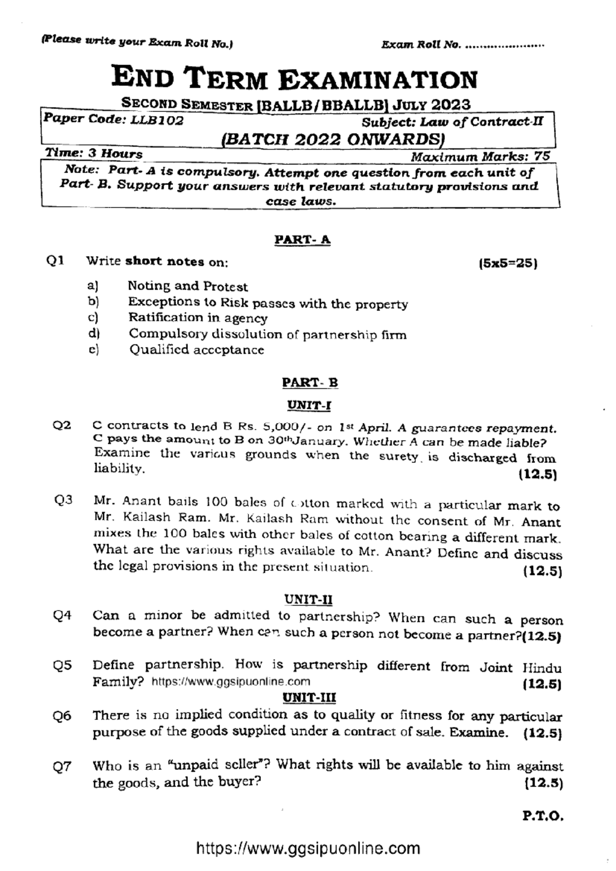 Ballb bballb 2 sem law of contract 2 llb102 jul 2023 - BBA LLB - Studocu