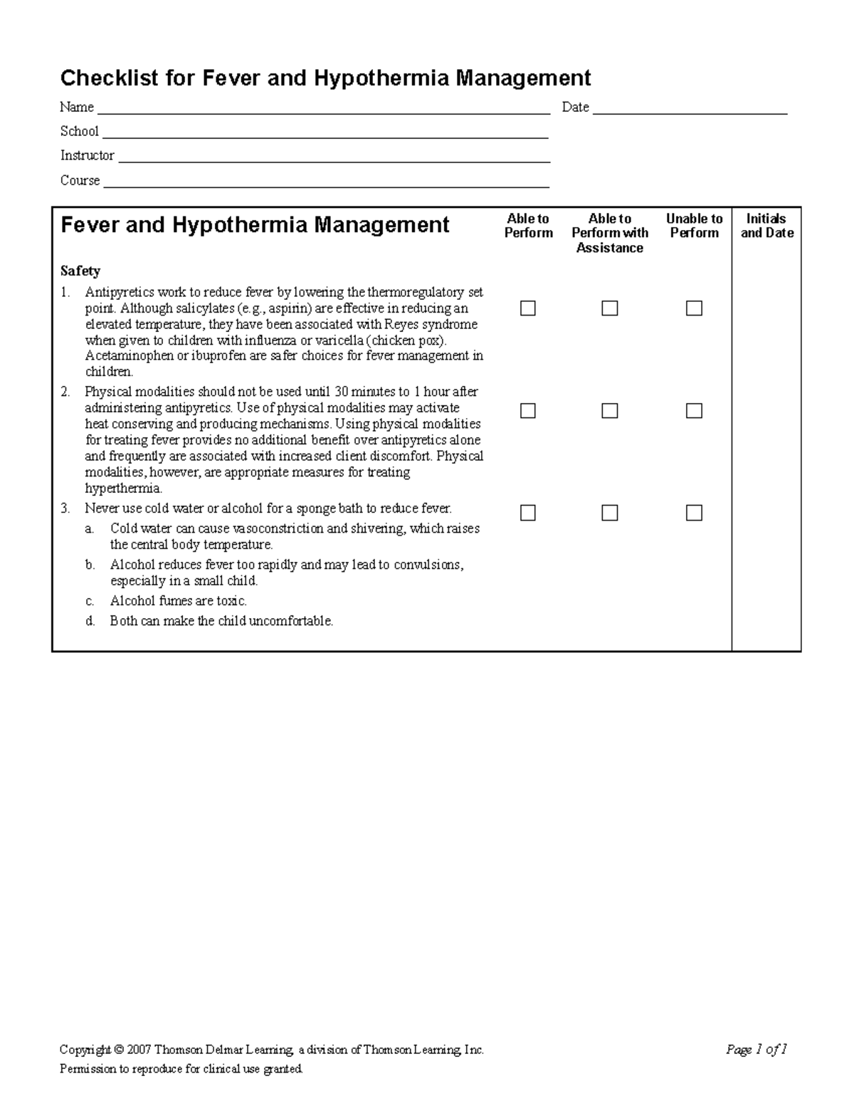 Cklist Fever Hypothermia Management - Checklist for Fever and ...