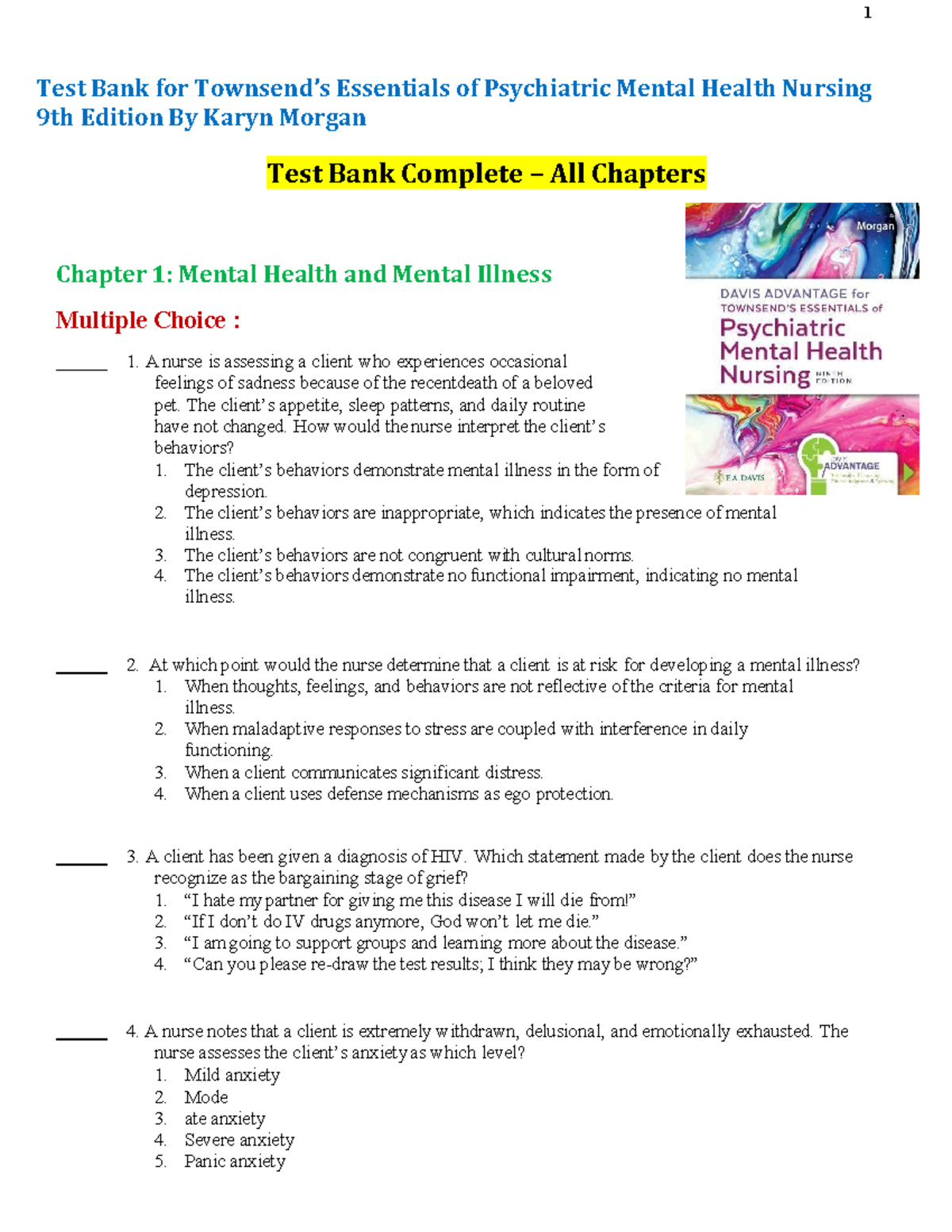 Townsend’s Essentials of Psychiatric Mental Health Nursing 9th Edition