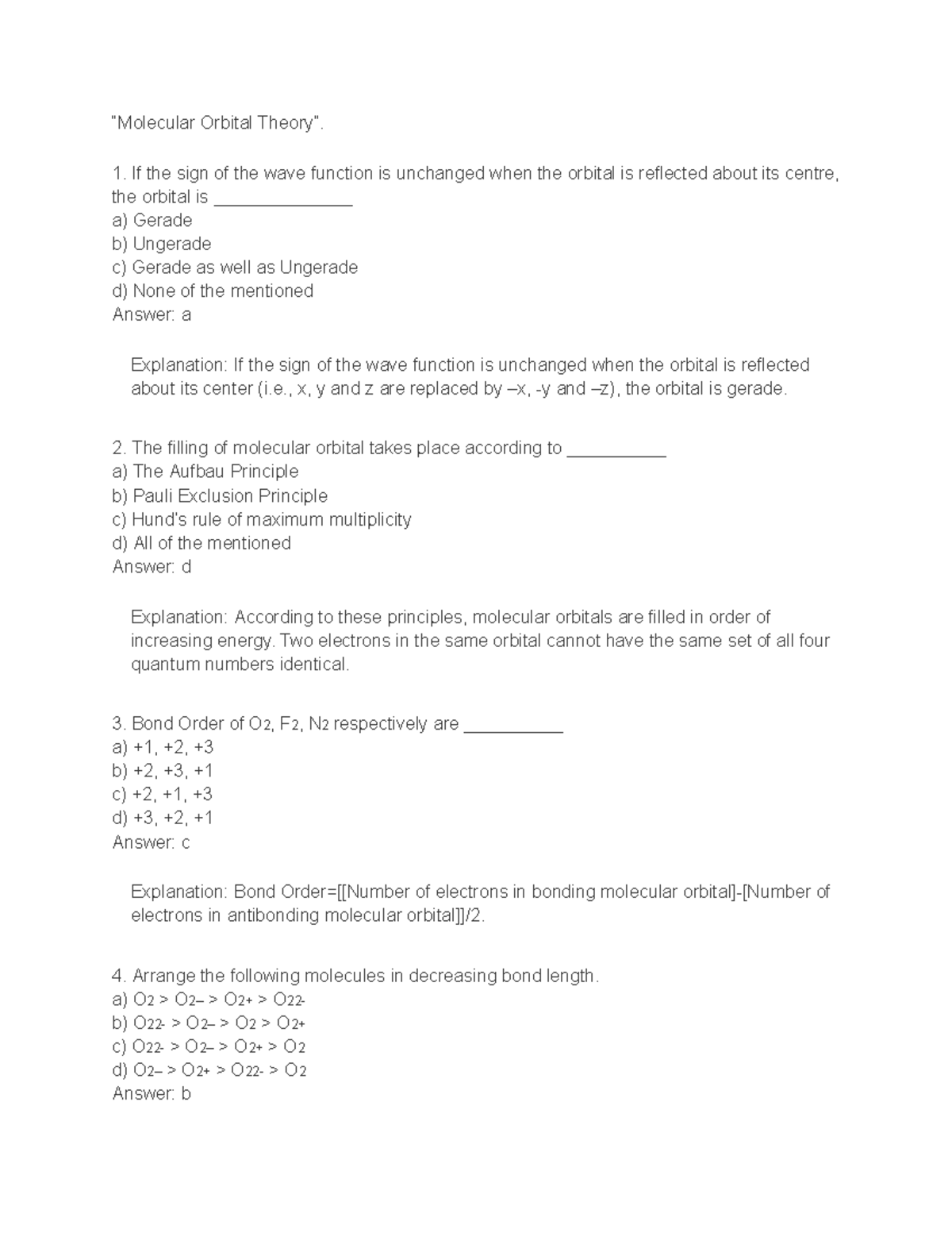 Engineering Chemistry - “Molecular Orbital Theory”. If the sign of the ...