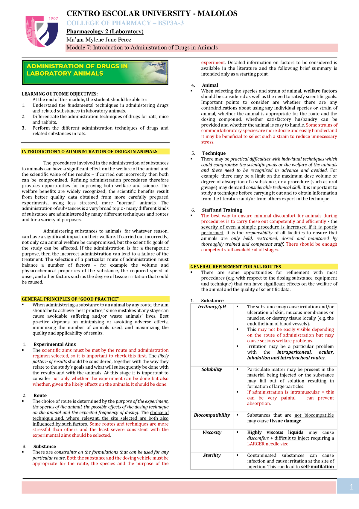 PCOL 2 LAB M7 Notes - COLLEGE OF PHARMACY – BSP 3 A- 3 Pharmacology 2 ...