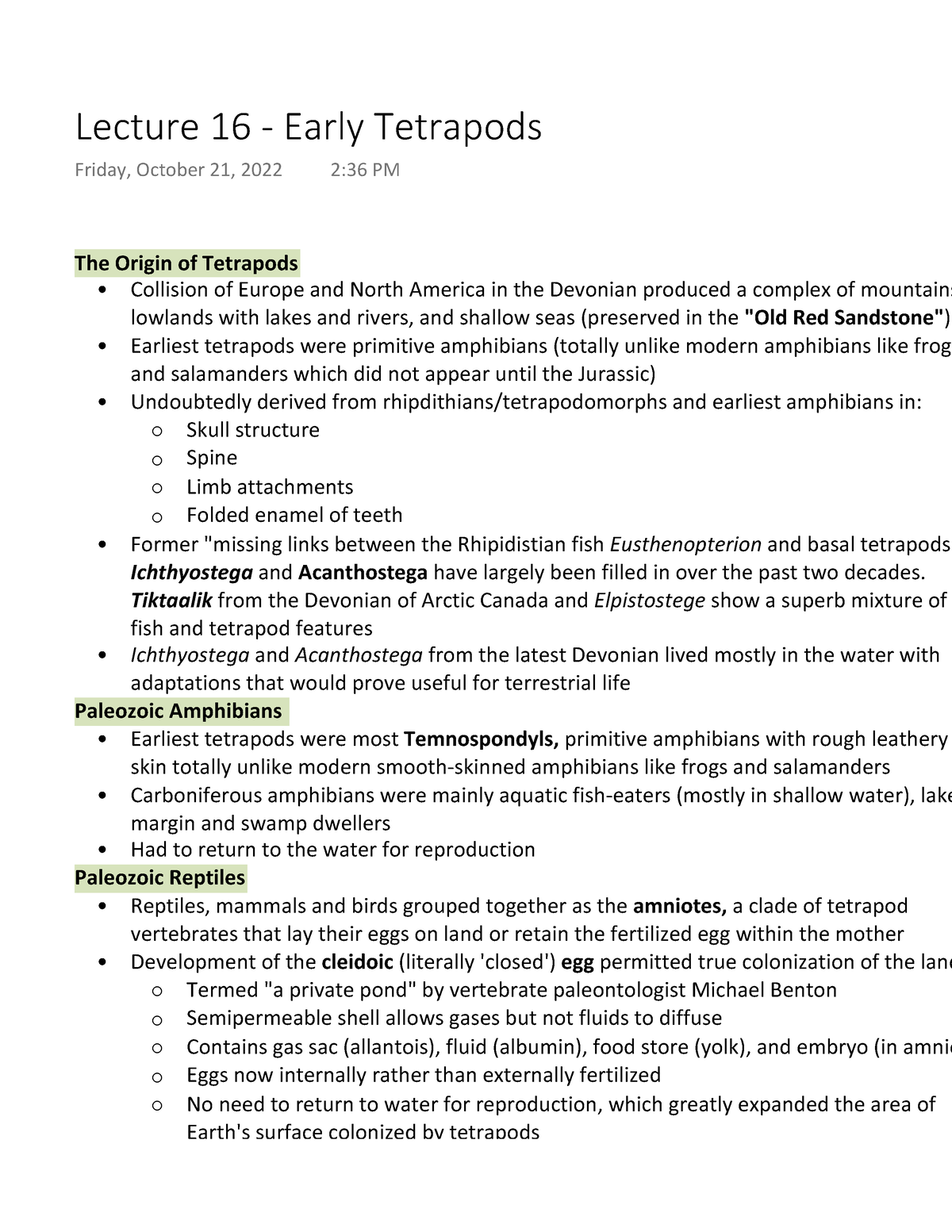 Lecture 16 - Early Tetrapods - The Origin of Tetrapods Collision of