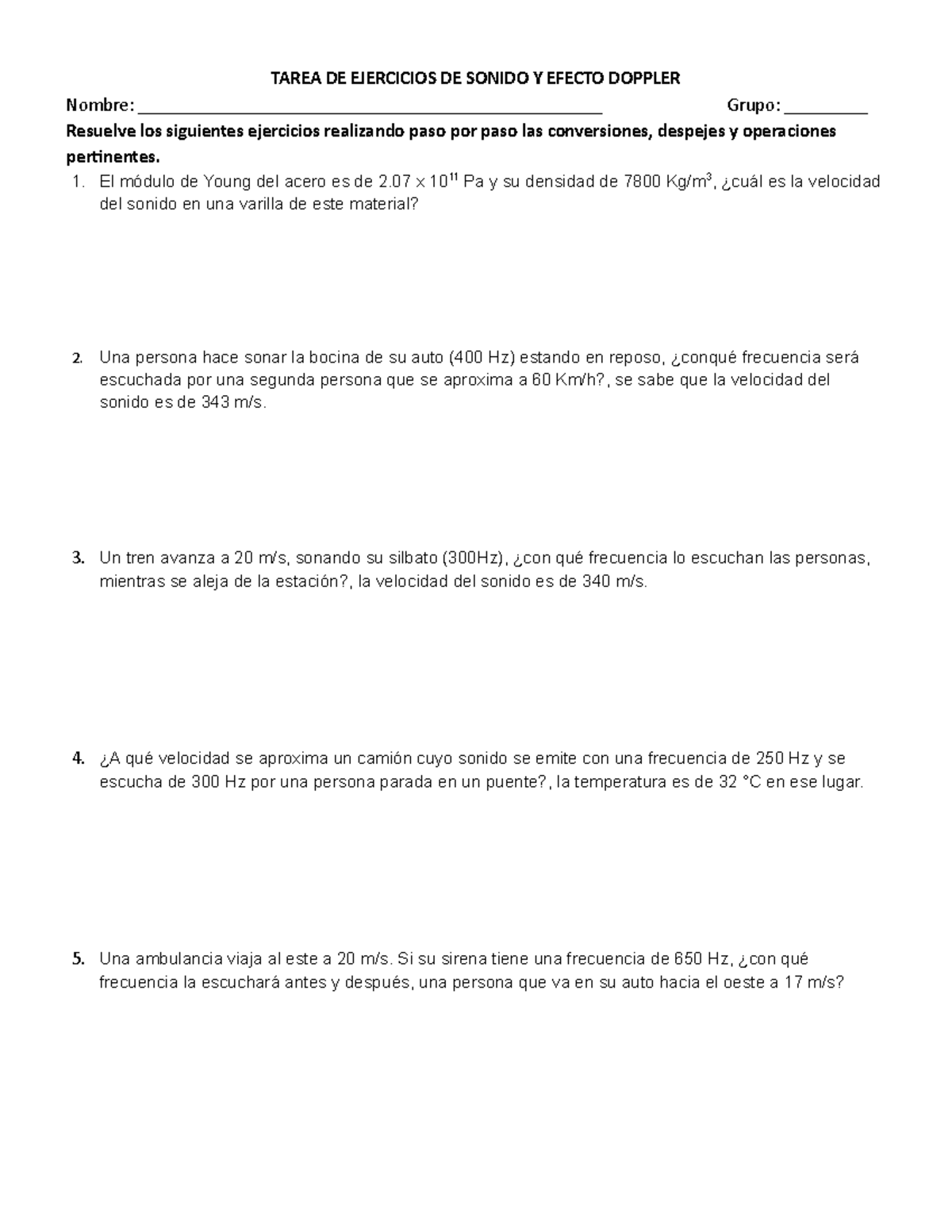 2 Ejercicios Sonido Y Efecto Doppler - TAREA DE EJERCICIOS DE SONIDO Y ...