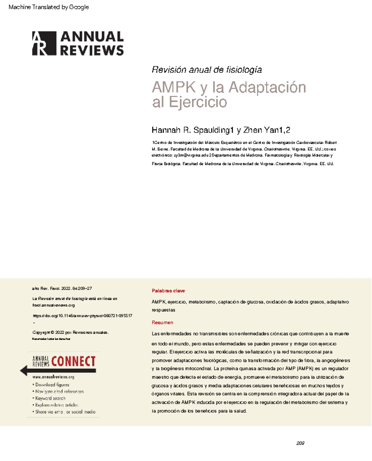 AMPK and the Adaptation to Exercise (1) - 209 Revisión anual de ...