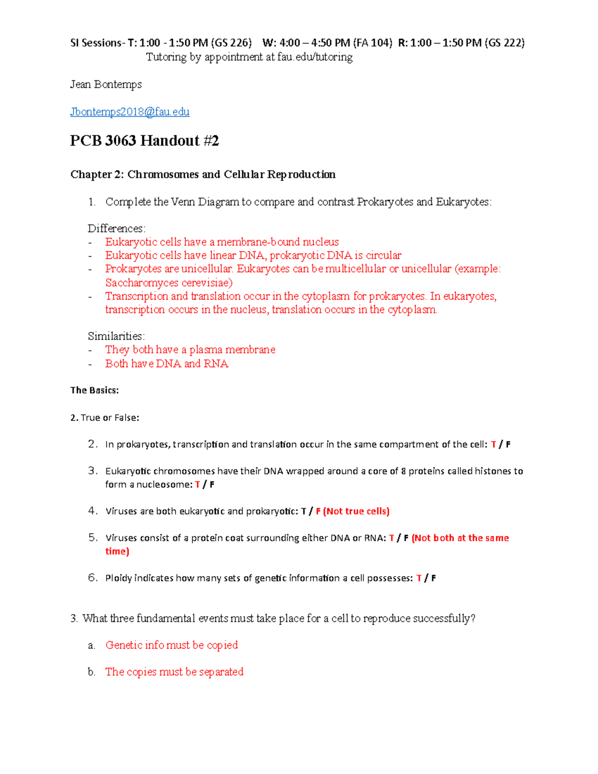 SI Handout 2 Genetics answers FALL 2021 - PCB 3063 - FAU - Studocu