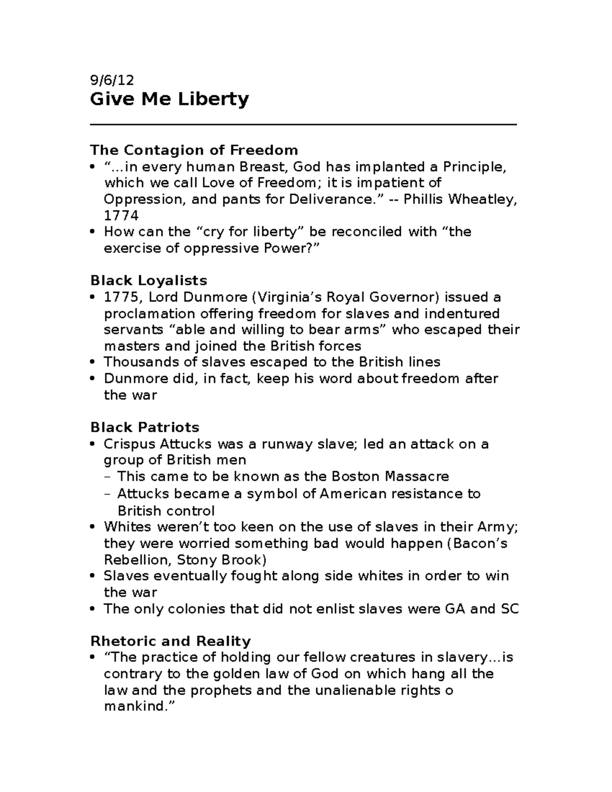 9-6 Give Me Liberty - Lecture Notes 2 - 9/6/12 Give Me Liberty - Studocu