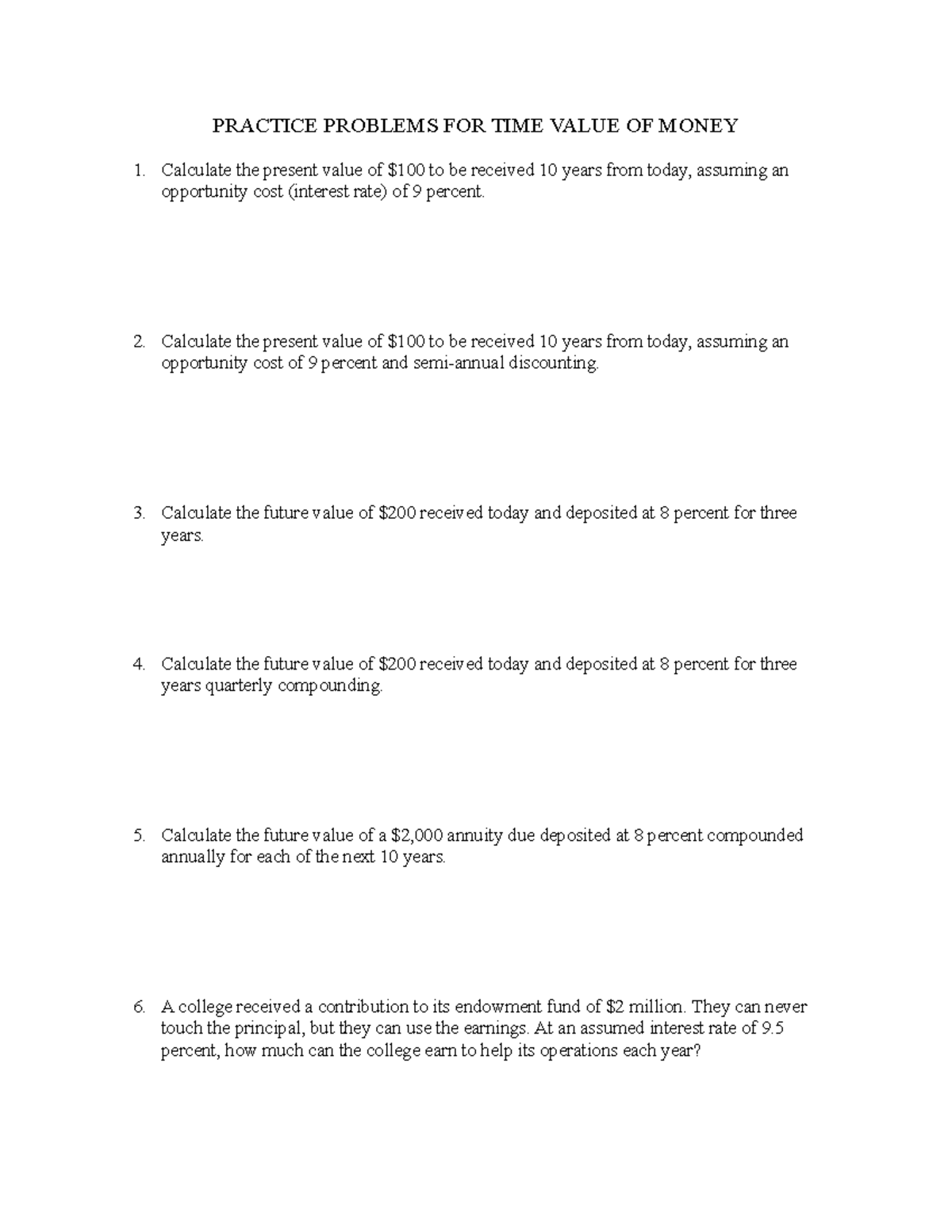 Chpt 5 TVM Prob Set - Professor Shetty - PRACTICE PROBLEMS FOR TIME ...