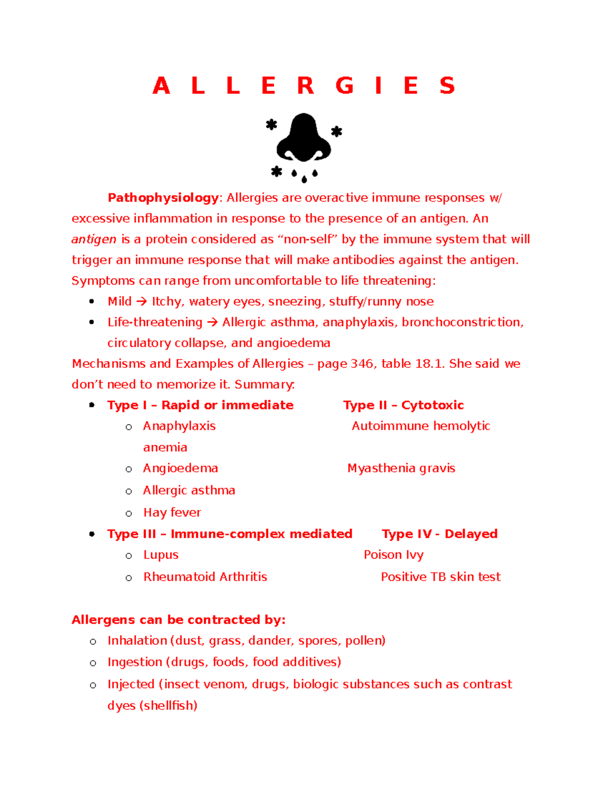 Allergies, Lupus, Lyme A L L E R G I E S Pathophysiology Allergies