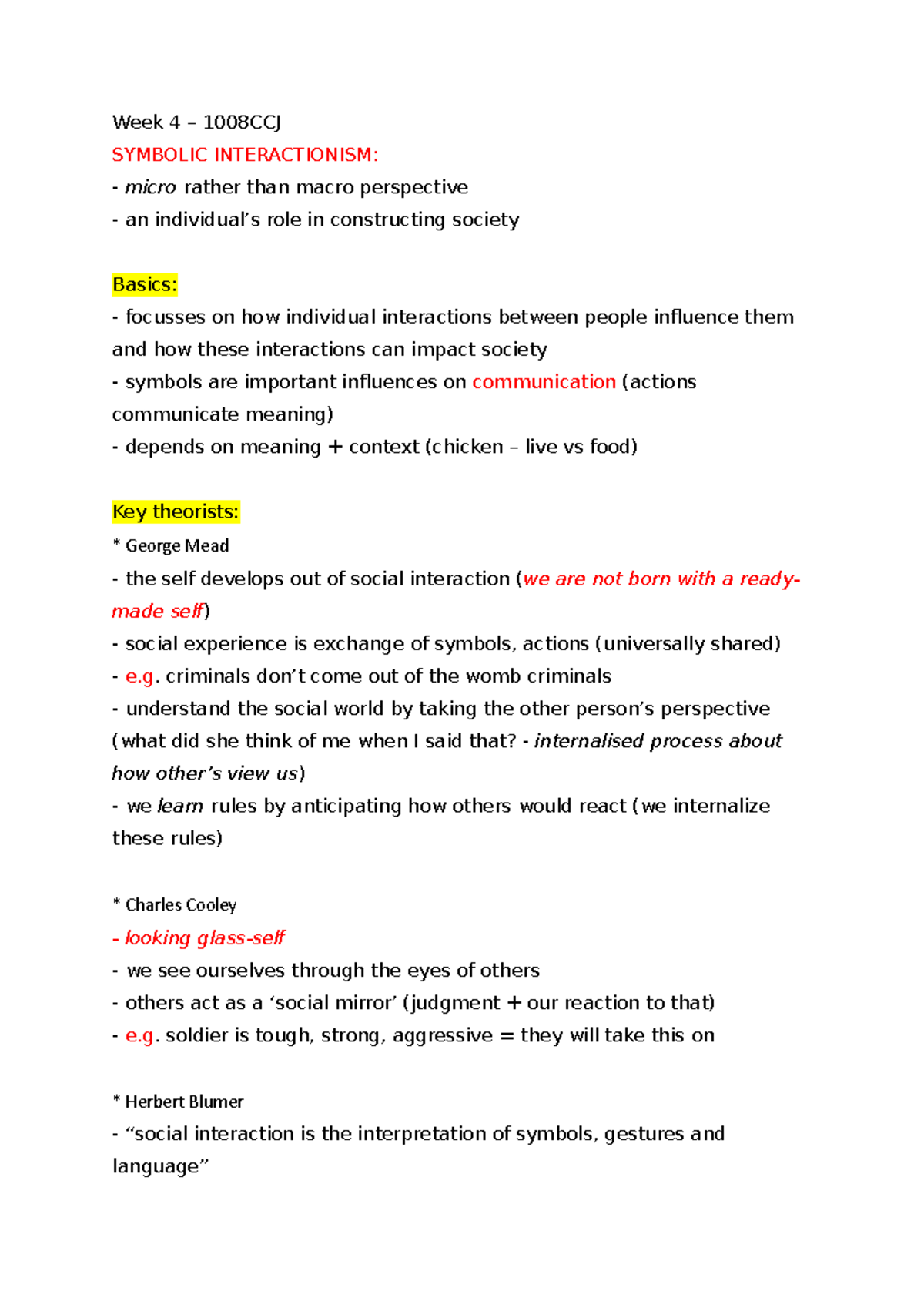 Week 4 Symbolic Interactionism 1008ccj Understanding Social Studocu