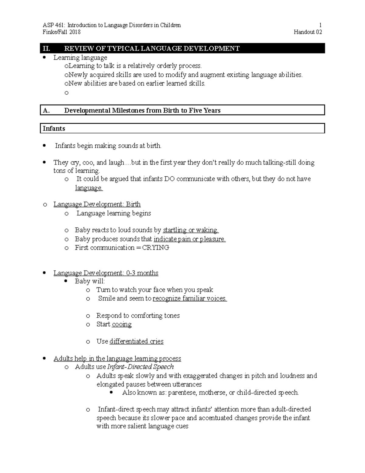 02a Review of Typical Language Development - ASP 461: Introduction to ...