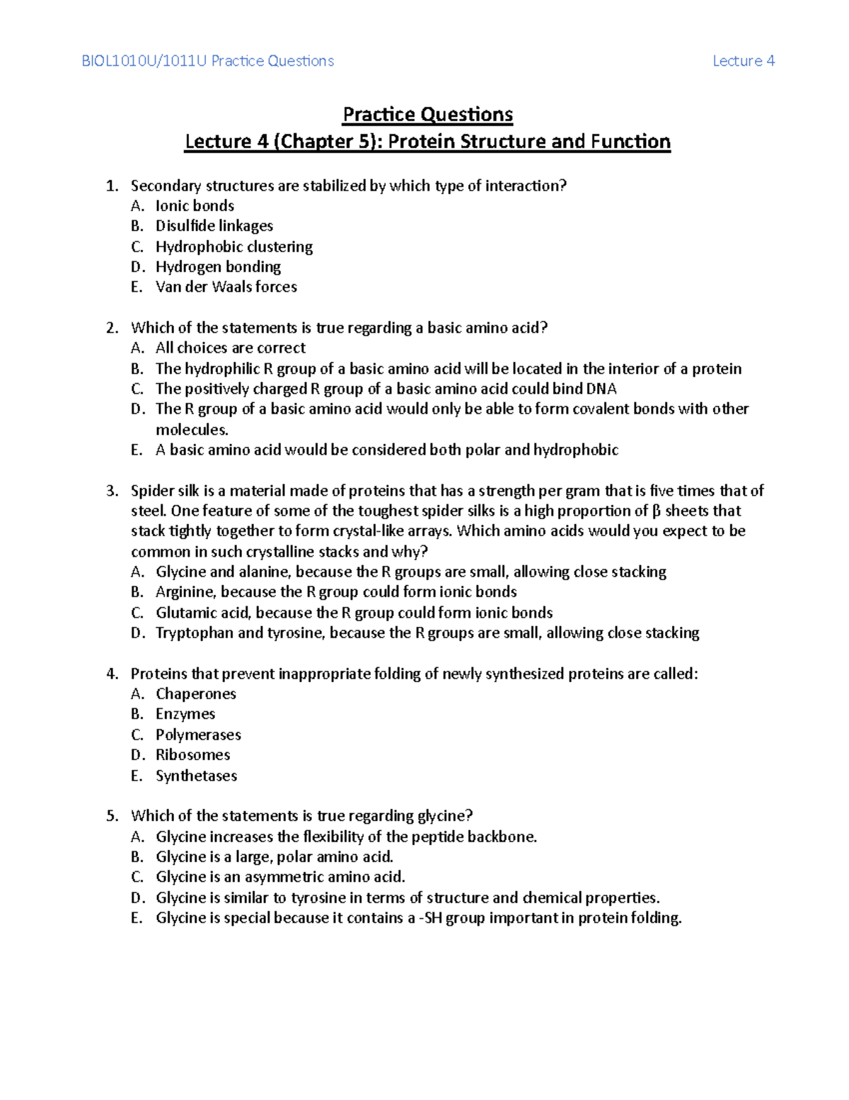 BIOL1010 1011+Lecture+4+Practice+Questions - BIOL1010U/1011U Prac ce ...