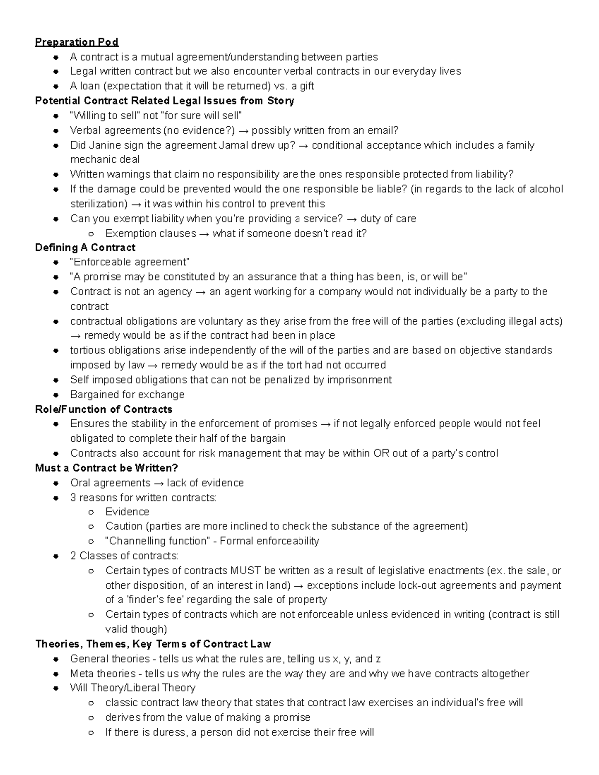 1 Introduction - Lecture notes 1 - Preparation Pod A contract is a ...