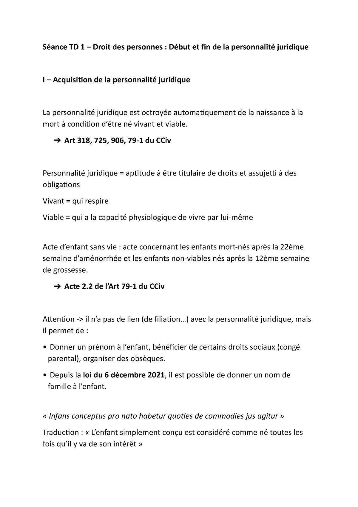 Fiche Galop Dessai 1 Séance Td 1 Droit Des Personnes Début Et Fin De La Personnalité 8591