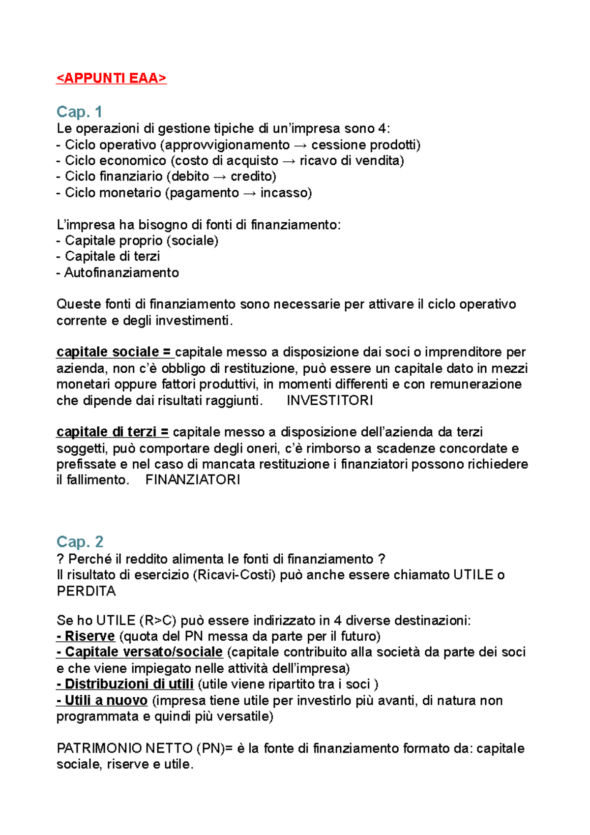 Economia Aziendale Riassunto - Cap. 1 Le Operazioni Di Gestione Tipiche ...