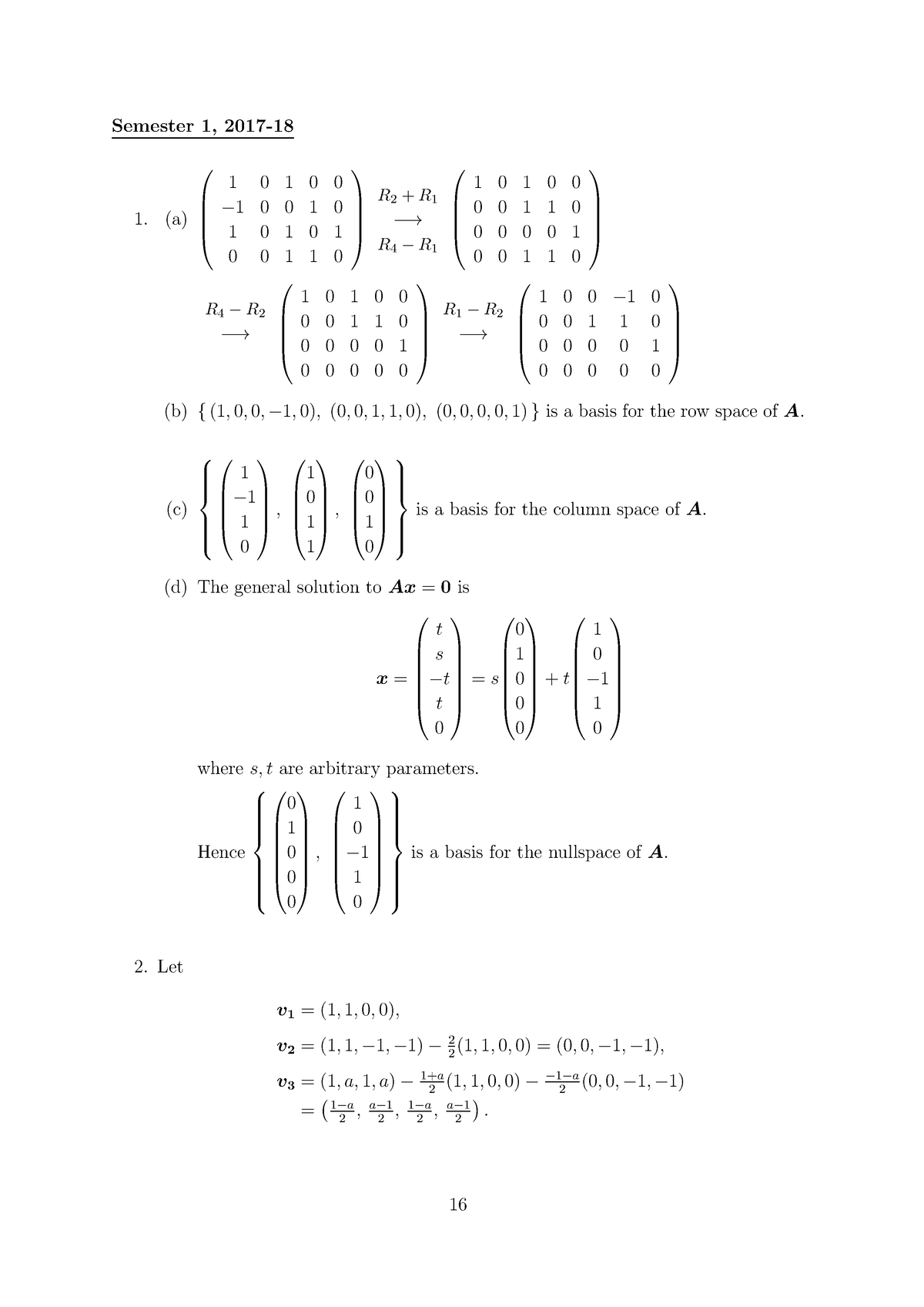 17 18Sem1 - Ddd - Semester 1, 2017- (a) 0 B B B @ 1 0 1 0 0 − 1 0 0 1 0 ...