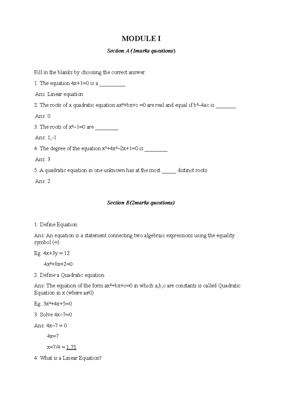 BNM notes MODULE I Section A (1marks questions) Fill in the blanks