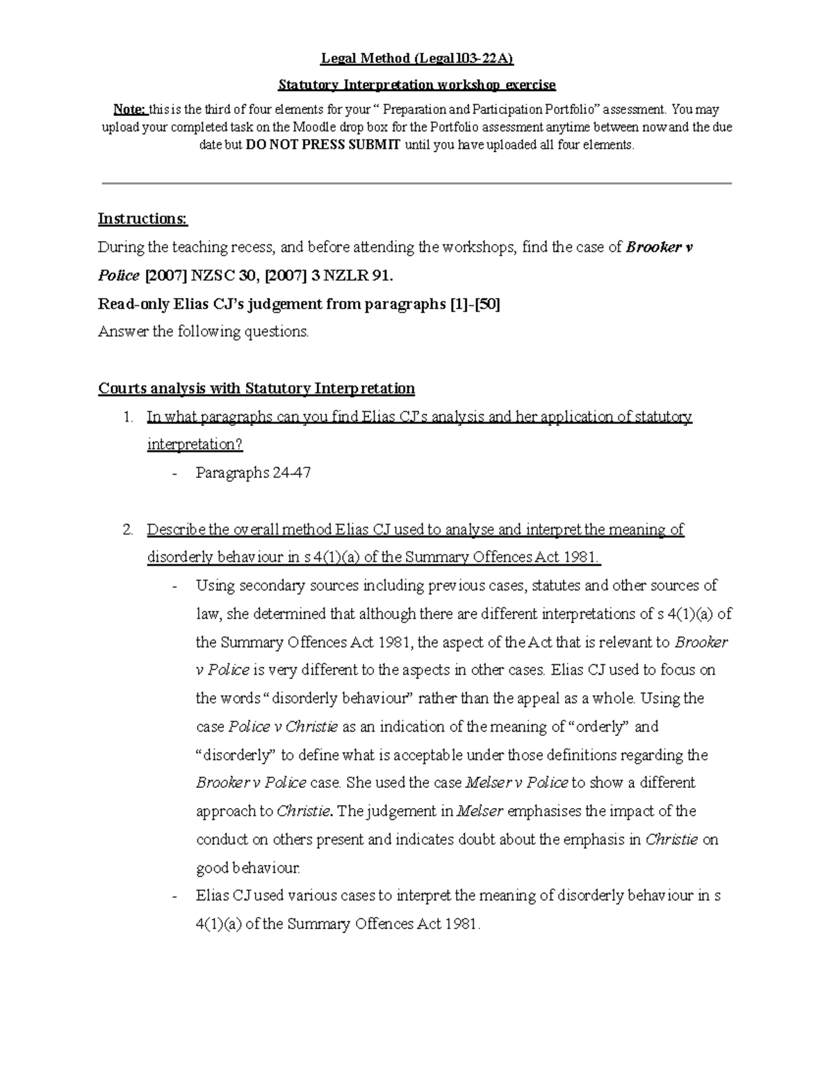 Statutory Interpretation- Portfolio Task 3 - Statutory Interpretation ...