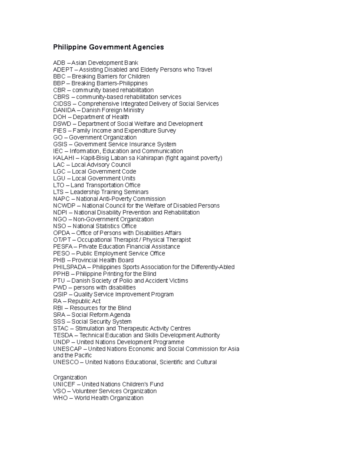 List of Phil Govt Agencies Philippine Government Agencies ADB Asian