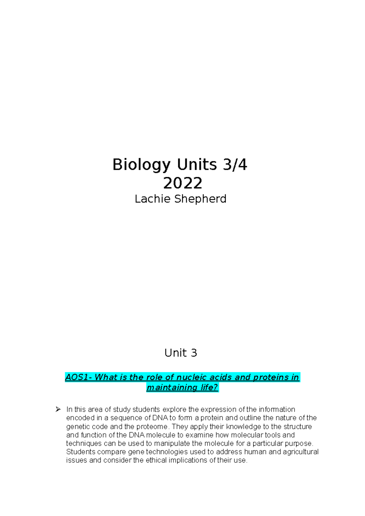 2022 Biology Units 3+4 - detailed perspectives of all living cells ...