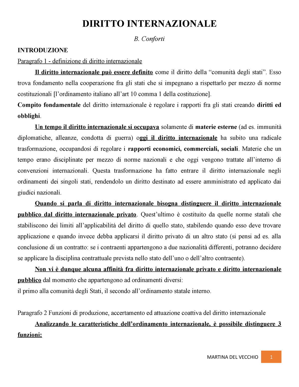 Riassunto Del Manuale Di Conforti - DIRITTO INTERNAZIONALE B. Conforti ...