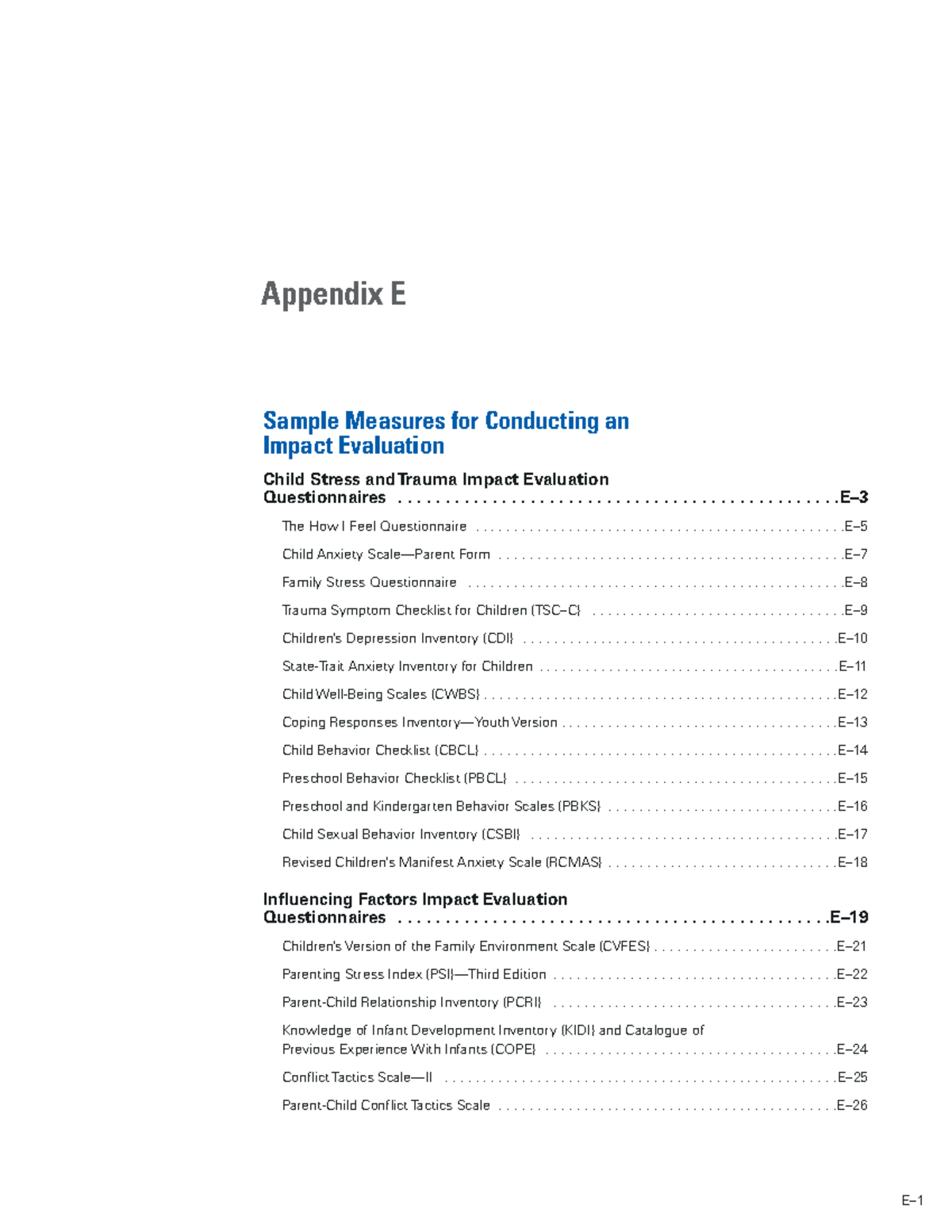 Instrumentos para ninos - Appendix E Sample Measures for Conducting an ...