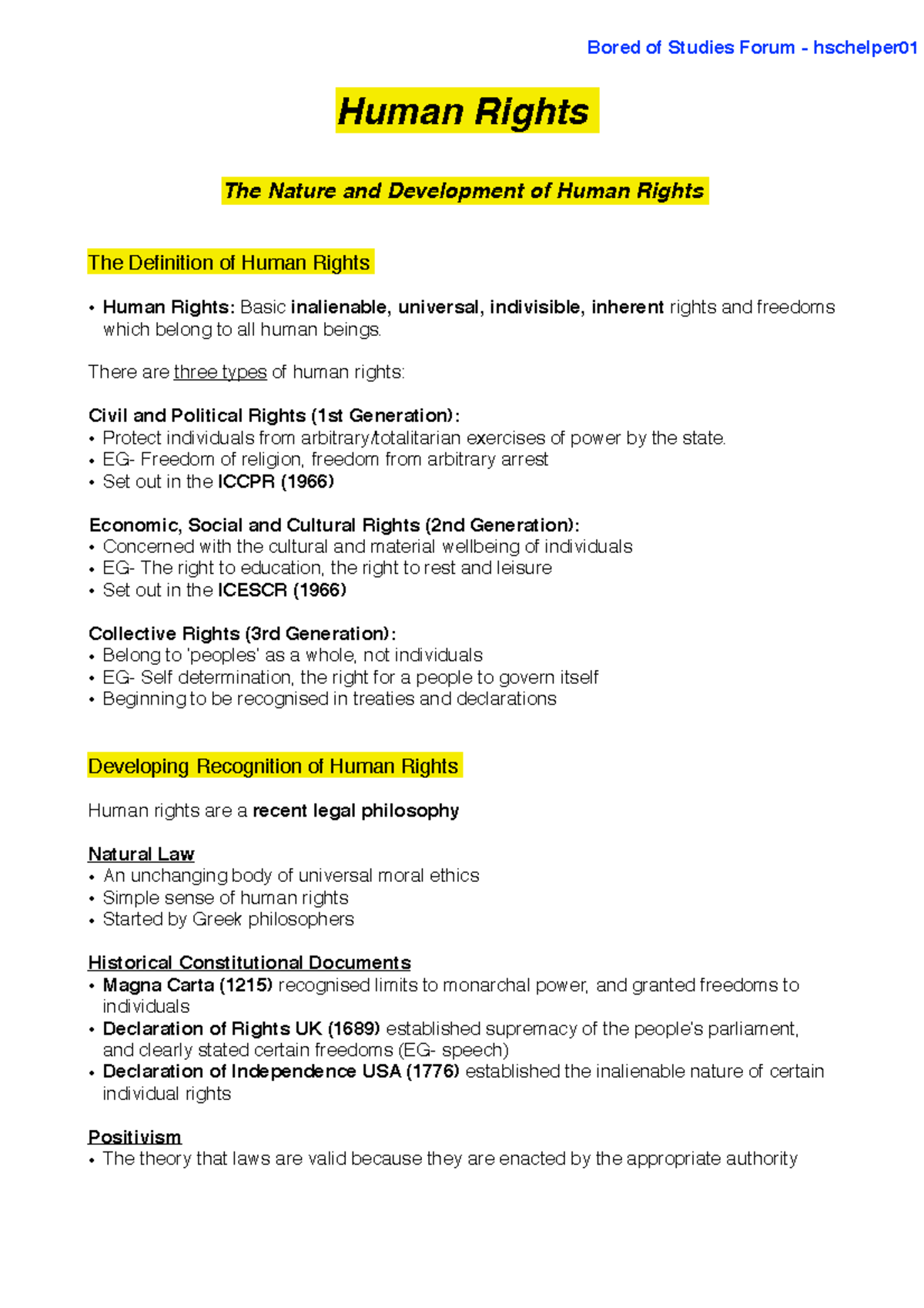 Human Rights Syllabus dot points notes very helpful wont fail - Human ...