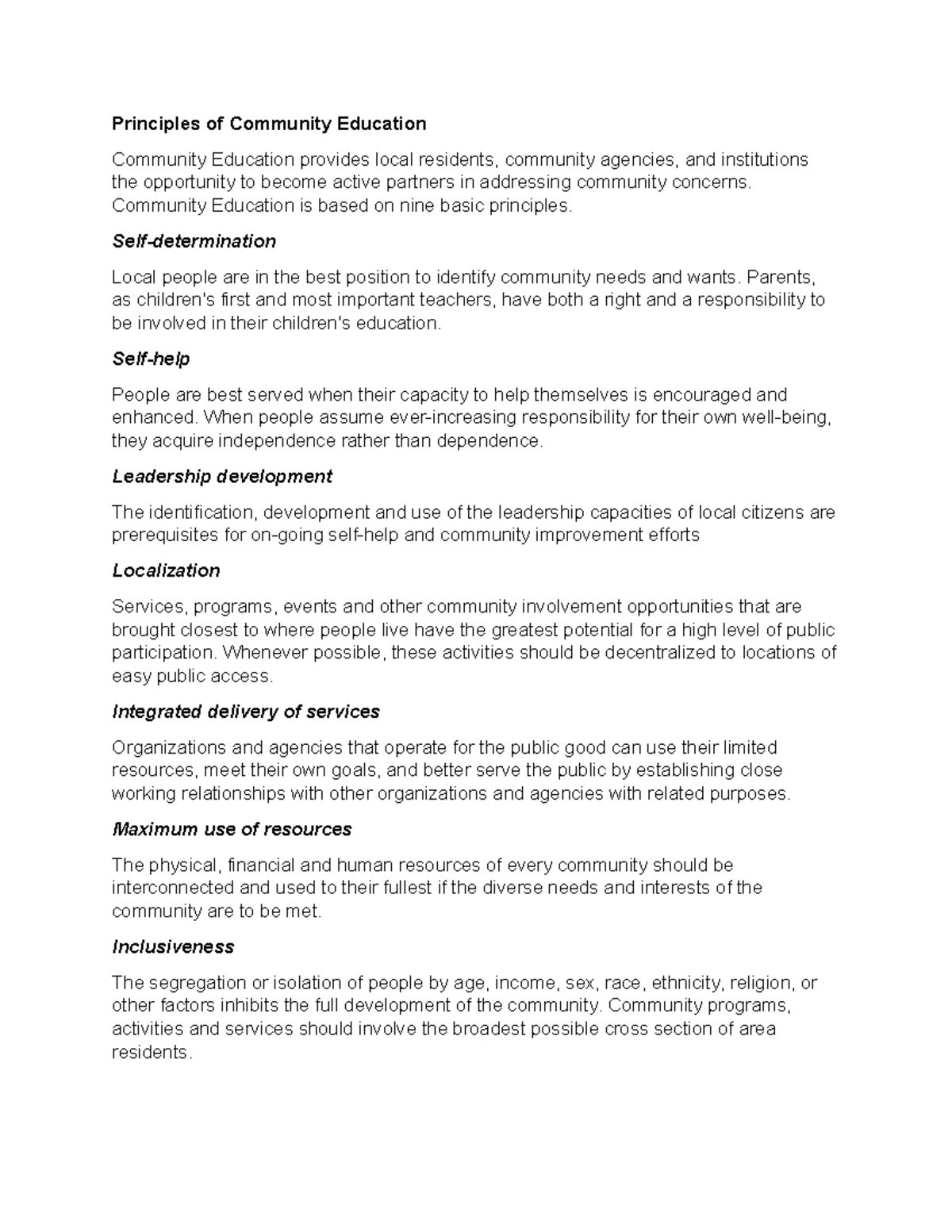 Principles of Community Education - Principles of Community Education ...